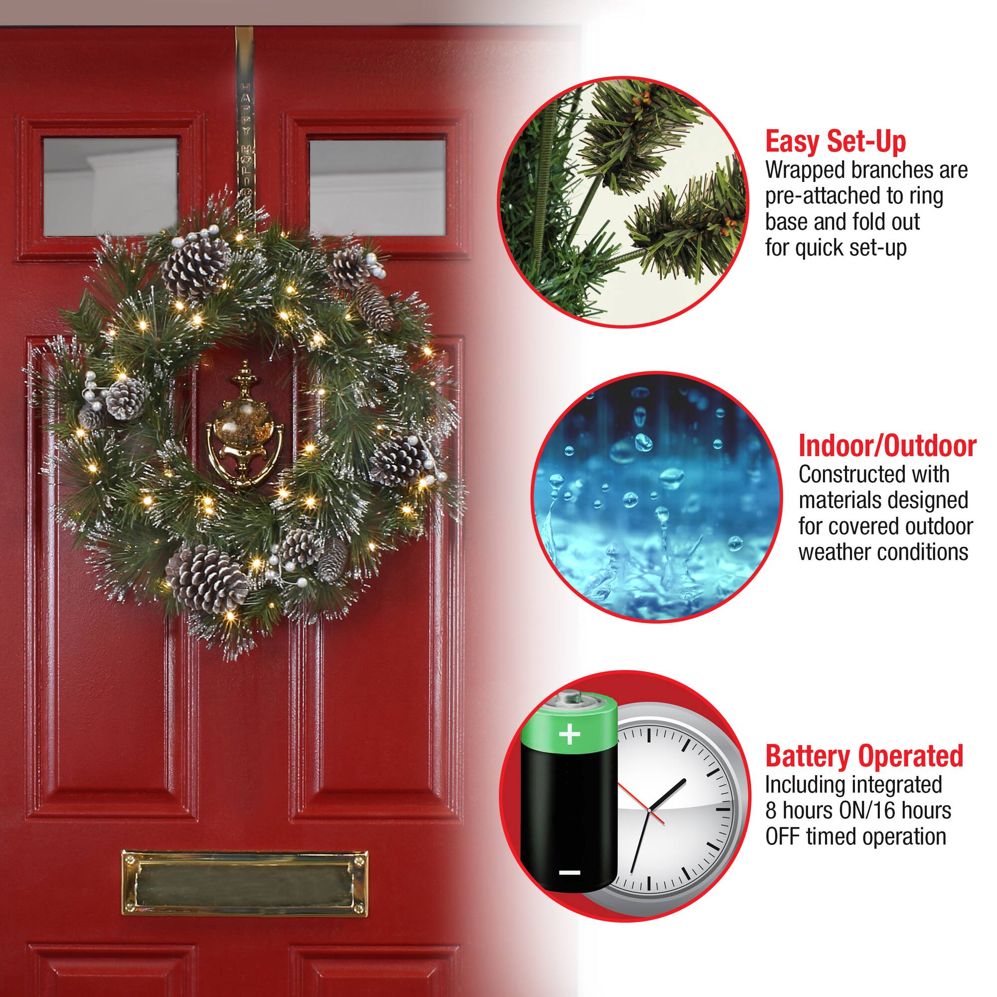24'' LED Whitter Pine Wreath